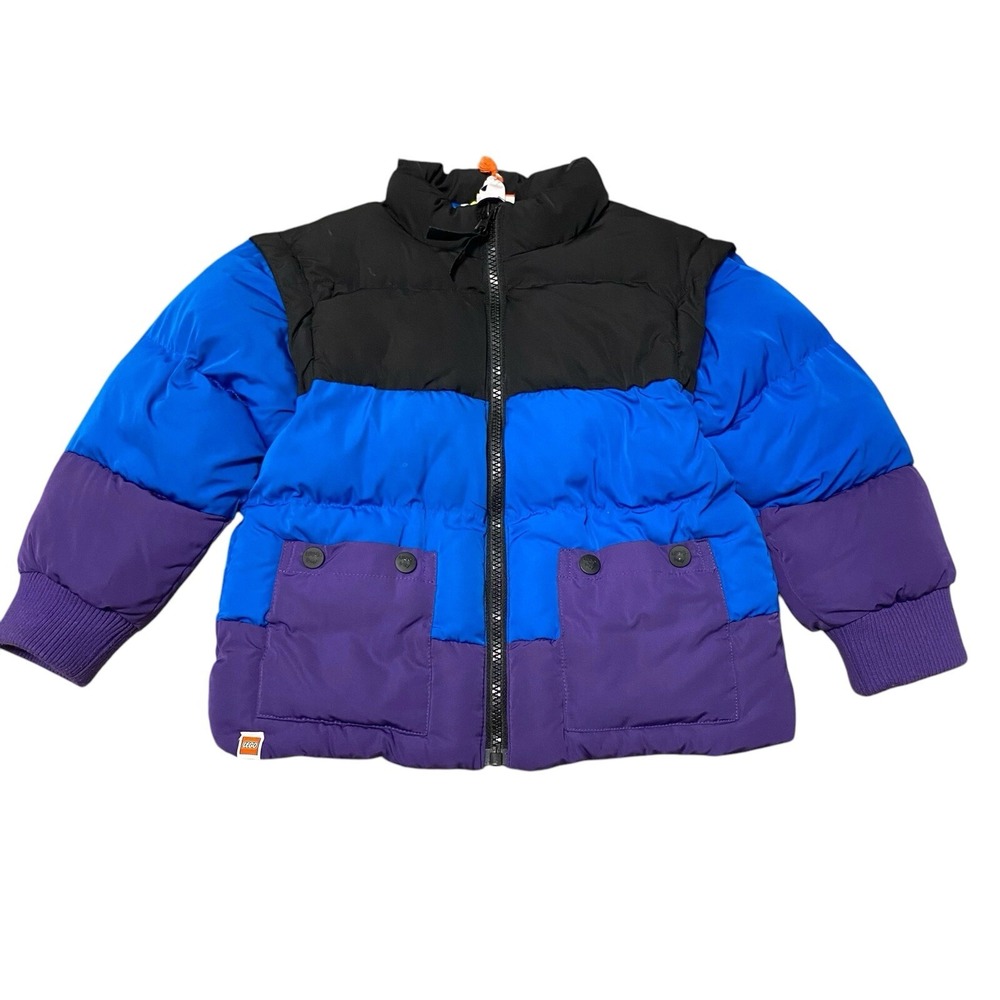 Lego T& Target Puffer Jacket 4T Purple Blue Removable Reversible Sleeve Pockets